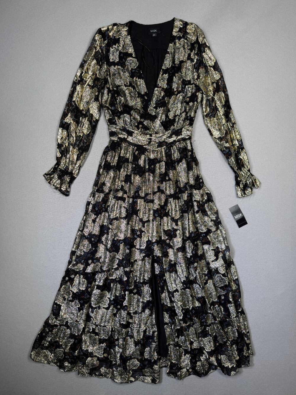 MSK Women's Metallic Floral Maxi Dress Long Sleeve Black/gold Medium $119